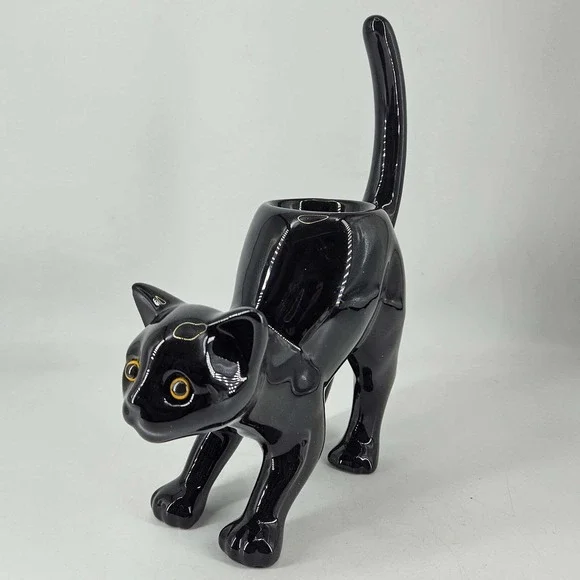 Retired Party Lite Black Cat Halloween ceramic Tea Light Candle holder - Picture 1 of 6